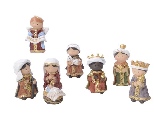 Decoris Kerstgroep polyresin maria, joseph, jesus, 3 king, shepherd, angel 8ass - afbeelding 1