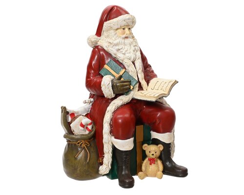 Decoris Kerstman polyresin sitting giftbag