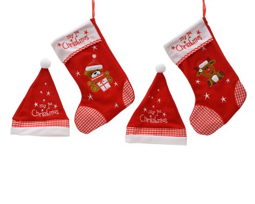 Decoris Kous polyester fleece hat - stocking, check and star pattern 2ass