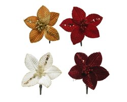 Decoris Poinsettia op clip polyester spangels velvet 4kl.ass