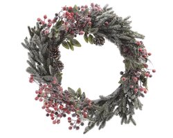 Everlands Krans red berries, pinecones binnen dia40cm x H.9cm