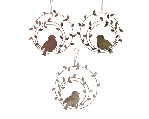 Krans hanger ijzer met vogels 3 assorti