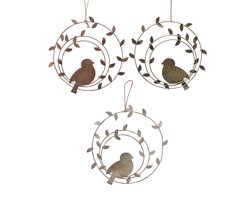 Krans hanger ijzer met vogels 3 assorti