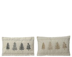 Decoris Kussen polyester rectangle embroidery tree pattern 2col ass