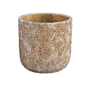 PTMD Lacie Grey cement pot round gold lace pattern L