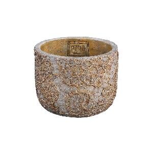PTMD Lacie Grey cement pot round gold lace pattern S