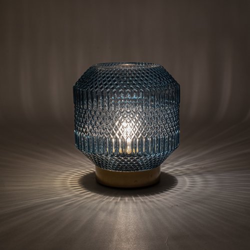 Anna's Collection Glazen lamp mat blauw 16X17CM
