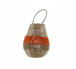 Lantaarn zeegras d14h31cm oranje
