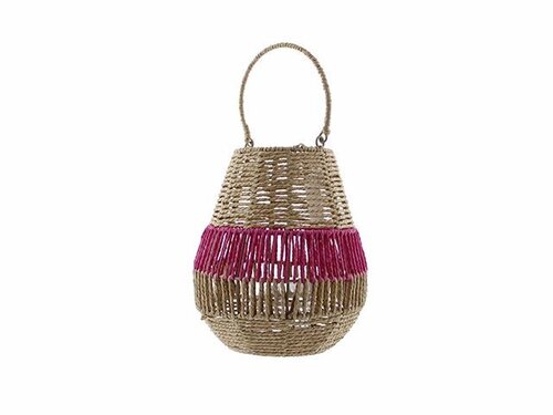 Lantaarn zeegras d14h31cm roze