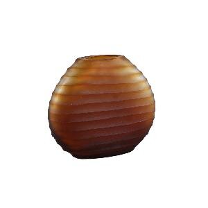 PTMD Lavanya Brown carved glass oval vase ribbed S