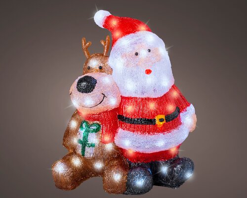 Lumineo LED kerstman acryl santa with reindeer steady buiten