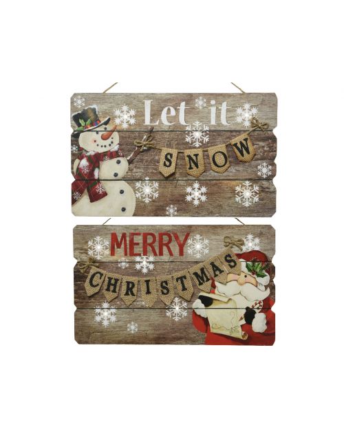Lumineo LED Lijst Hout Santa And Snowman  Warm Wit