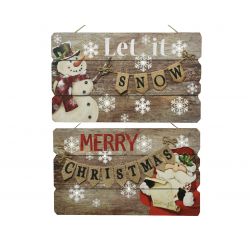 Lumineo LED Lijst Hout Santa And Snowman  Warm Wit