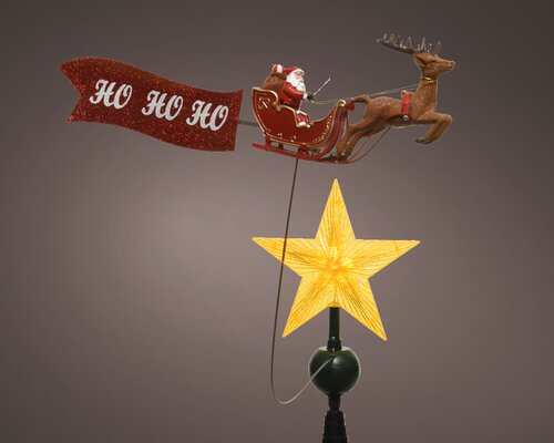 Lumineo LED piek plastic treetopper with santa on sleigh steady binnen