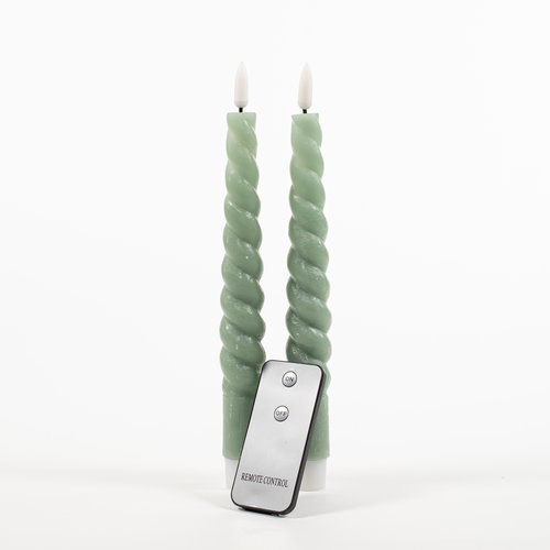Anna's Collection B.O. 2St Jade Groen Swirl Wax Dinerkaars 23Cm 3D Lont Met Afstandsbediening 2X2Aaa - afbeelding 1