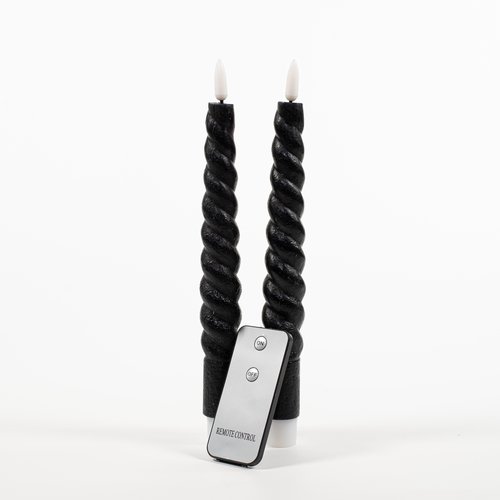 Anna's Collection B.O. 2St Zwart Swirl Wax Dinerkaars 23Cm 3D Lont Met Afstandsbediening 2X2Aaa - afbeelding 1
