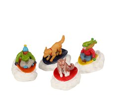 Lemax Dog Snow Saucer Fun, Set Of 4