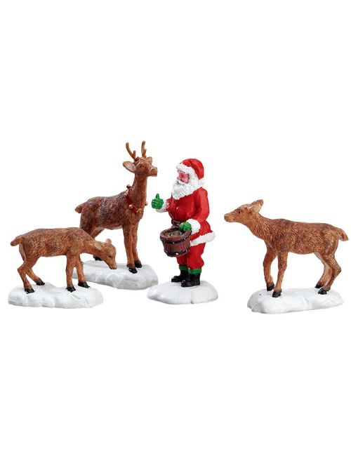 Lemax Santa Feeds Reindeer, Set Of 4 - afbeelding 1