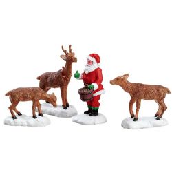 Lemax Santa Feeds Reindeer, Set Of 4 - afbeelding 1