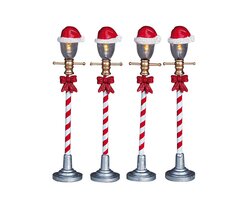 LEMAX SANTA HAT STREET LAMP,  SET OF 4, B/O (4.5V) - afbeelding 3