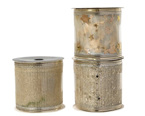 Decoris Lint polyester glitter stars 3ass