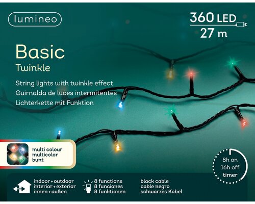 Lumineo Basic twinkel verlichting 360 led-27 m multi color-zwart - afbeelding 1
