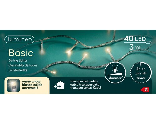 Lumineo Basic verlichting 40 led-3 m warm wit-transparant - afbeelding 1