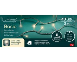 Lumineo Basic verlichting 40 led-3 m warm wit-transparant - afbeelding 1