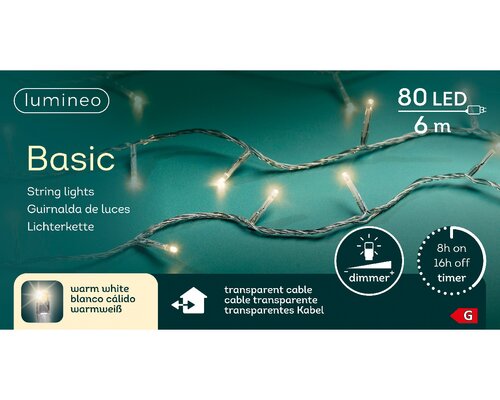 Lumineo Basic verlichting 80 led-6 m warm wit-transparant - afbeelding 1