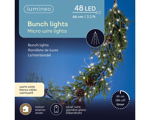 Lumineo bunch draadverlichting zilver met sterretjes 48 led-66cm warm wit - afbeelding 1