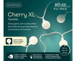 Lumineo cherry xl twinkel 60 led-9 m warm wit-transparant - afbeelding 1