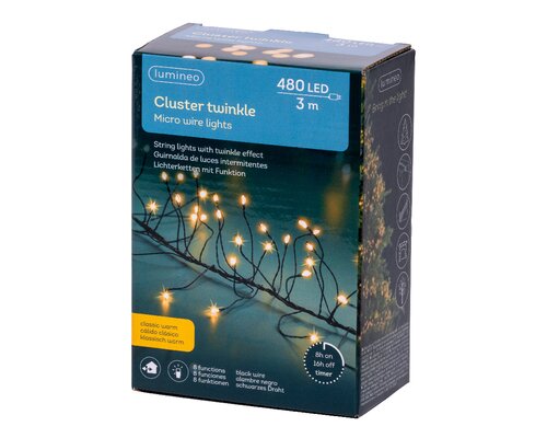 Lumineo Cluster twinkel strengverlichting 480 led-3 m klassiek warm-zwart - afbeelding 1