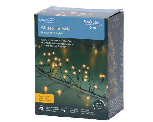 Lumineo Cluster twinkel strengverlichting 960 led-6 m klassiek warm-zwart - afbeelding 1