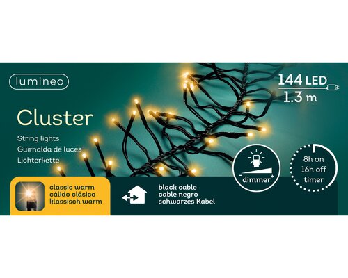 Lumineo Cluster strengverlichting 144 led-1,3 m klassiek warm-zwart - afbeelding 1