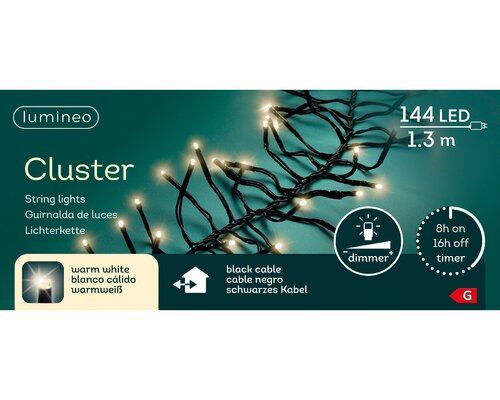 Lumineo Cluster strengverlichting 144 led-1,3 m warm wit-zwart