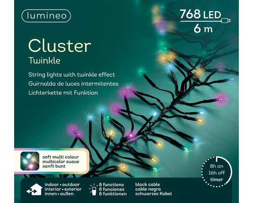 Lumineo cluster verlichting twinkel 768 led-6 m multi color-zwart - afbeelding 1
