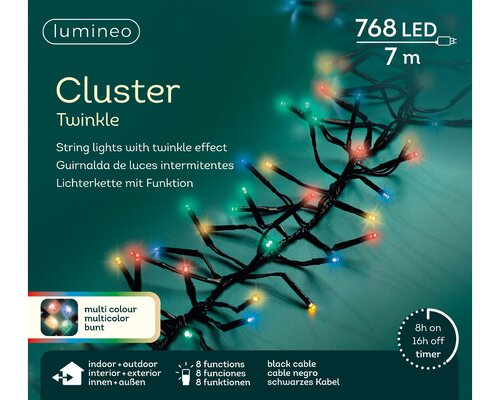Lumineo cluster strengverlichting twinkel 768 led-7 m multi color-zwart - afbeelding 1