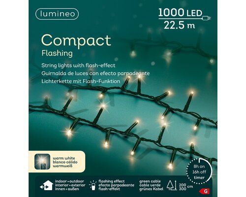 Lumineo compact flashing verlichting 1000 led-22,5 m warm wit-groen - afbeelding 1