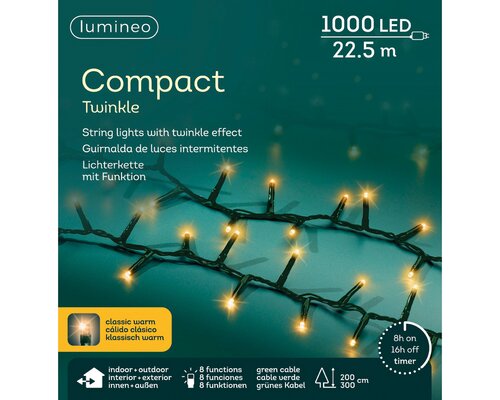 Lumineo compact twinkel verlichting 1000 led-22,5 m klassiek warm-groen - afbeelding 1