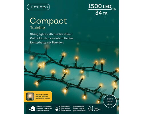 Lumineo compact twinkel verlichting 1500 led-34 m klassiek warm-groen - afbeelding 1