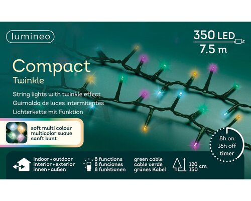 Lumineo compact twinkel verlichting 350 led-7,5 m soft multi color-groen - afbeelding 1