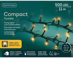 Lumineo compact twinkel verlichting 500 led-11 m klassiek warm-groen - afbeelding 1