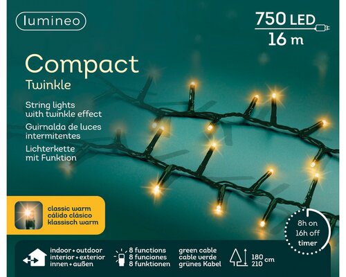 Lumineo compact twinkel verlichting 750 led-16 m klassiek warm-groen - afbeelding 1