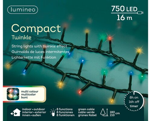 Lumineo compact twinkel verlichting 750 led-16 m multi color-groen - afbeelding 1
