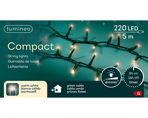 Lumineo compact verlichting 220 led-5 m warm wit-groen - afbeelding 1