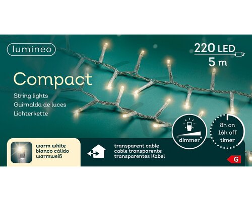 Lumineo compact verlichting 220 led-5 m warm wit-transparant - afbeelding 1