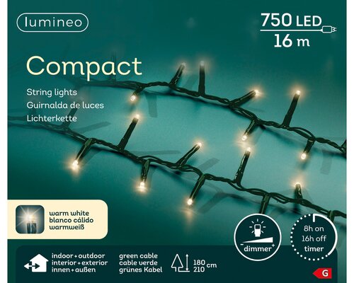 Lumineo compact verlichting 750 led-16 m warm wit-groen - afbeelding 1