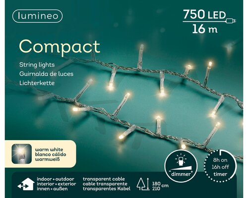 Lumineo compact verlichting 750 led-16 m warm wit-transparant - afbeelding 1