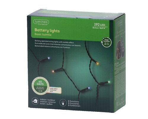 Lumineo durawise basic twinkel verlichting 192 led-14,3 m multi collor-zwart - afbeelding 1