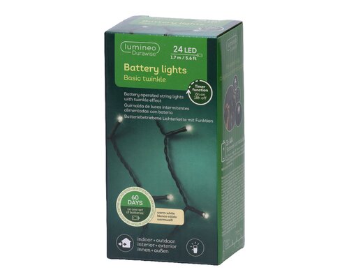 Lumineo durawise basic twinkel verlichting 24 led-1,7 m warm wit-zwart - afbeelding 1